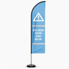 Exclusion Water Main Below Hi-Vis Sail Flag With Pole & Base 3.4m - Double Sided
