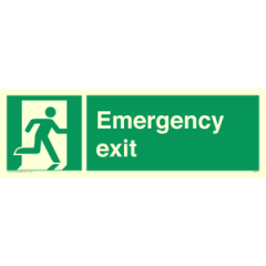 Vinyl Photoluminescent Sticker - 300mm x 100mm - Emergency exit with running man facing right