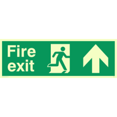 Vinyl Photoluminescent Sticker - 300mm x 100mm - Fire exit arrow up
