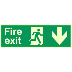 Vinyl Photoluminescent Sticker - 300mm x 100mm - Fire exit down