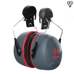 Sonis 3 High Performance Ear Defenders Helmet Mounted SNR37 - Red/Black