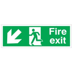 Site Safety Fire Door Sign | Fire Exit Downwards Left Arrow Down | Dimensions: 150x450mm | Colour: Green | CMT Group UK