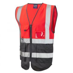 LEO Workwear Red/Grey Hi-Vis Superior Waistcoat.