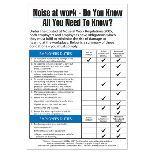 Noise at Work All You Need To Know Wallchart A2 PVC CMT Group