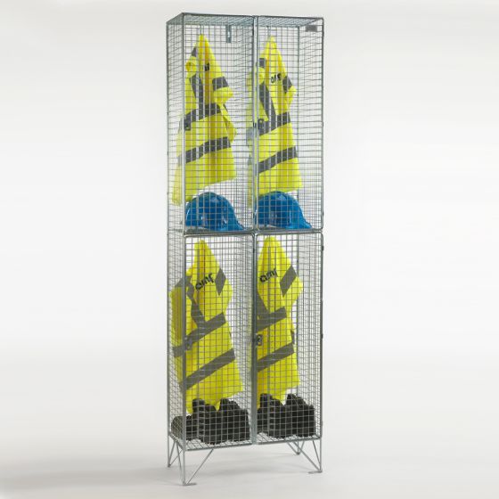 Two door wire mesh locker nest of 2 – 610mm width, 4 compartments, CMT Group