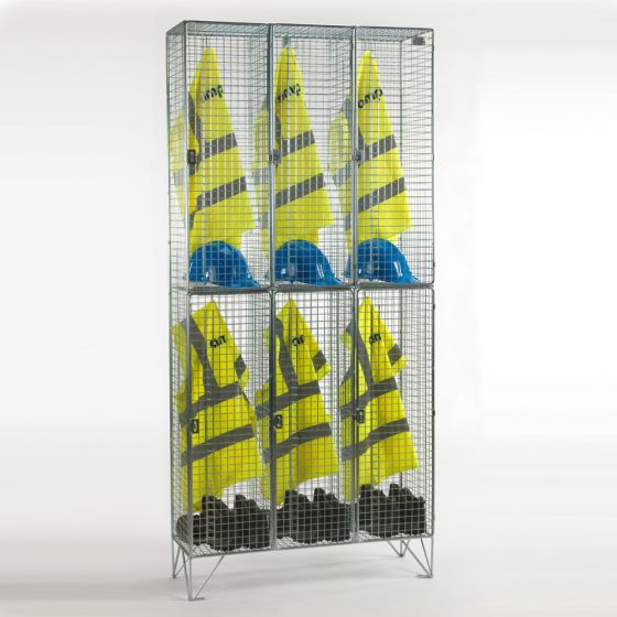 Two Door Wire Mesh Locker – Nest of 3 – 1974x915mm – Ventilated BZP Steel six compartment locker with PPE jackets helmets and boots storage | CMT Group