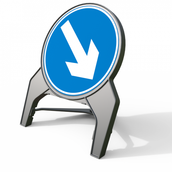 Keep Right Blue Arrow Q-Sign | 750mm Circle