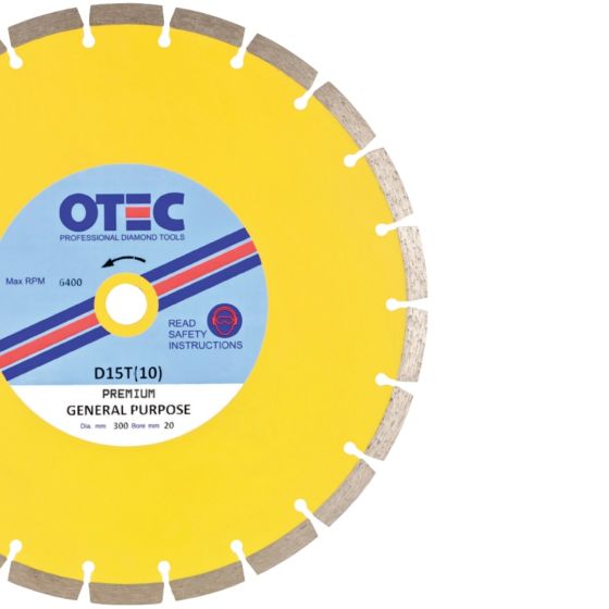 Multi Purpose Diamond Blade – Premium – General Construction – 10mm Segment – OTEC D15T10 for concrete and site cutting | CMT Group