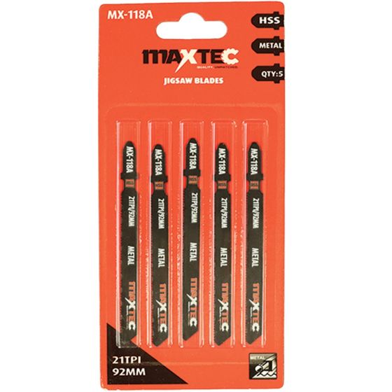 Metal Cutting Jigsaw Blades 92mm 21TPI - Pack of 5