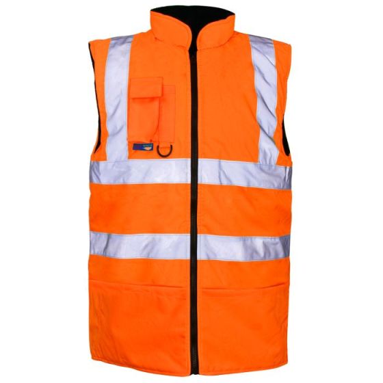 Hi-Vis Reversible Fleece Lined Body Warmer - Orange