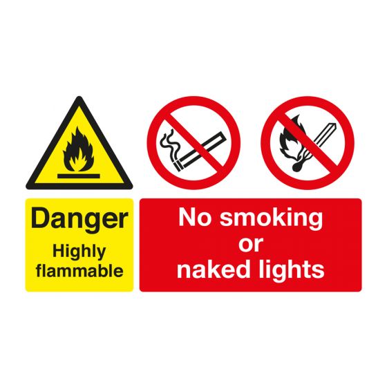 Safety Sign - Danger Highly Flammable/No Smoking or Naked Lights - PVC