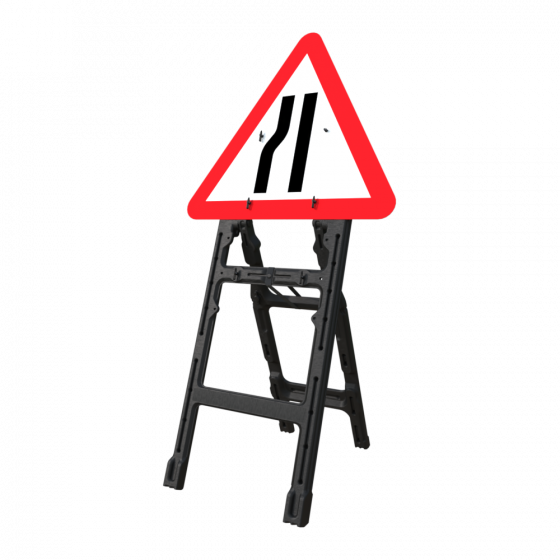 Road Narrows Left Q-Frame Sign | 750mm Triangle