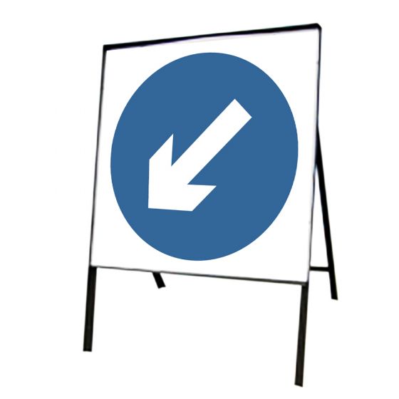 Blue Arrow Left Metal Road Sign, Frame & Clips 750mm