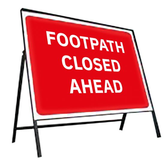 Footpath Ahead Closed Metal Road Sign, Frame & Clips 600x450mm