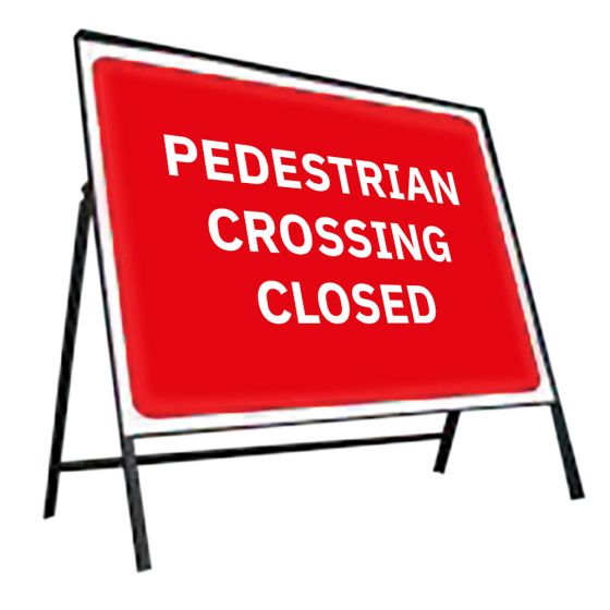 Pedestrians Crossing Closed Metal Road Sign, Frame & Clips 600mm x 450mm
