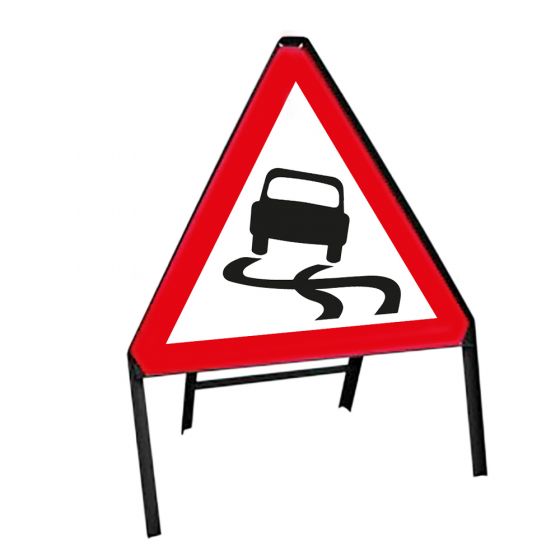 Slippery Road Triangle Metal Road Sign & Frame - 750mm