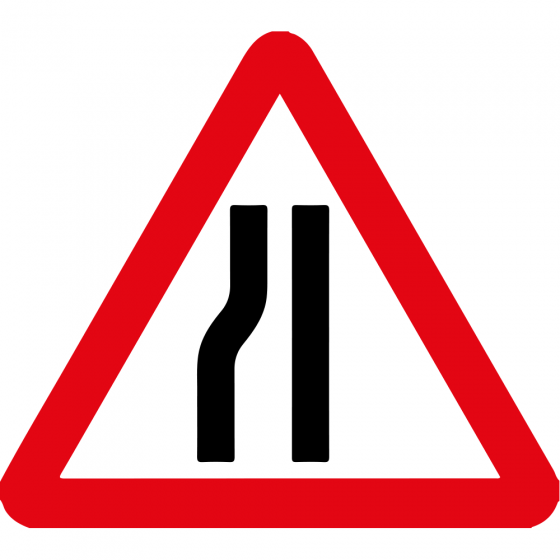 Road Narrows Left Metal Road Sign - 750mm