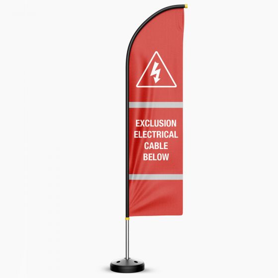 Exclusion Electrical Cable Below Hi-Vis Sail Flag With Pole & Base 3.4m - Double Sided