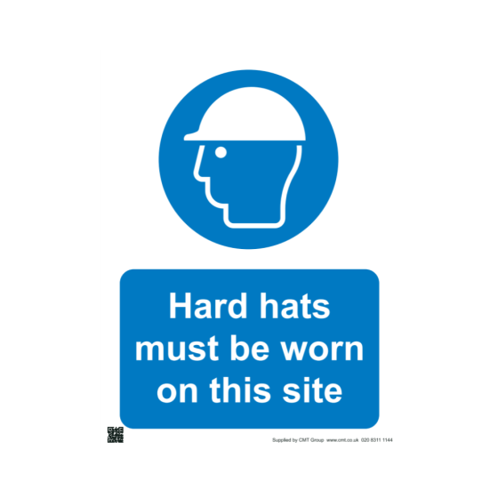 Site Sign - 3mm Correx - 297x420mm(A3) - Hard Hats Must Be Worn On This Site