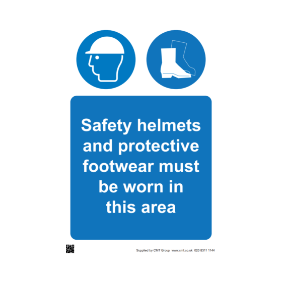 Safety Sign Safety Helmets and Foot Protection Must Be Worn 420x594mm A2 - 3mm Correx
