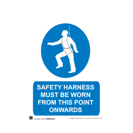 Safety Harness Must Be Worn A4 - 210x297mm 3mm Correx