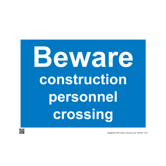 Site Sign - 6mm Correx - 594x841mm - Beware construction personnel crossing