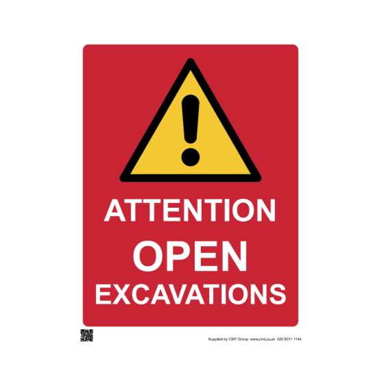 Site Sign - Rigid PVC - 800x600mm (A1) - ATTENTION OPEN EXCAVATIONS