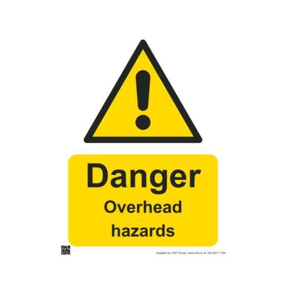 Safety Sign 297x420mm A3 - 3mm Correx - Printed: Danger Overhead hazards