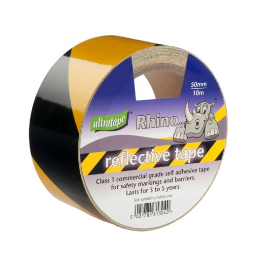 Reflective Tape Self Adhesive Black/Yellow  50mm x 10m