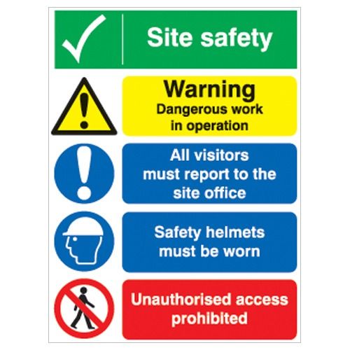 Site Safety Board - Construction Work/Safety Helmets/Unauthorised Entry Forbidden A1 - PVC