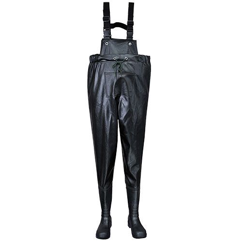 Safety Chest Waders – S5 Steel Toe & Midsole – Waterproof & Anti-Static – Black full front view | CMT Group