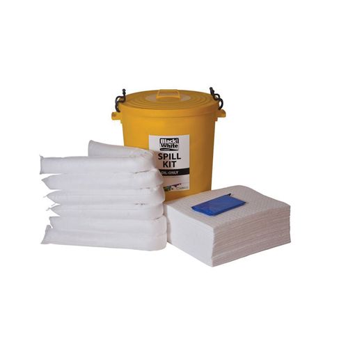 90 Litre Oil-Only Spill Kit - Plastic Drum complete oil-only absorbent contents view | CMT Group