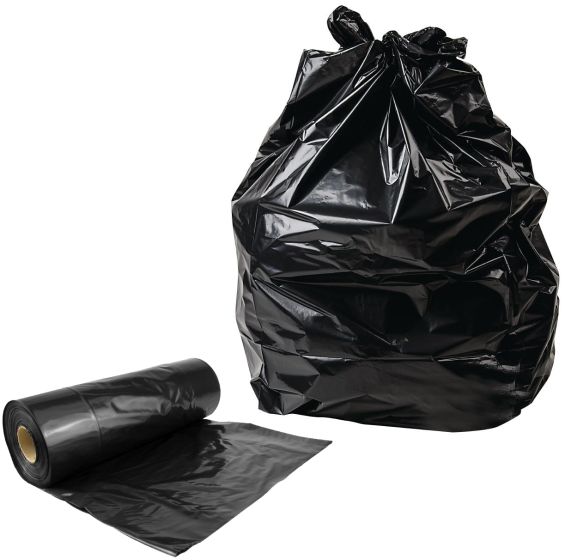 Medium Duty Black Bin Liners90L - 15kg Leak-Proof LDPE - Pack of 200 roll and filled sack | CMT Group