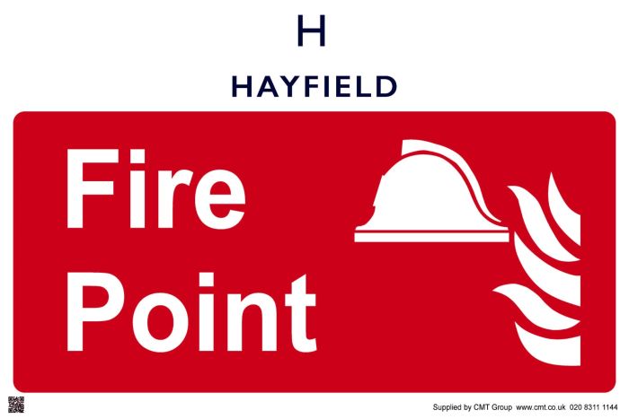 Bespoke Sign - 4mm Correx - 400x600mm (A2) - Printed: Fire point c/w Hayfields Branding