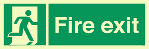 Vinyl Photoluminescent Sign - 300mm x 100mm - Fire exit emergency exit sign with running man facing right