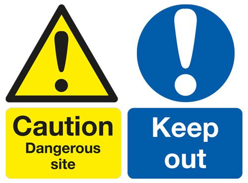 Site Safety Board 450 x 600mm: ’Caution Dangerous Site’ ‘Keep Out Rigid Plastic' A2
