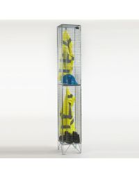 Two Door Folding Wire Mesh Locker – Nest of 1 – 1974x305mm – Ventilated BZP Steel two compartment locker with PPE jackets and helmets storage | CMT Group