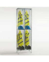 Two Door Folding Wire Mesh Locker – Nest of 2 – 1974x610mm – Ventilated BZP Steel four compartment locker with PPE jackets helmets and boots storage | CMT Group