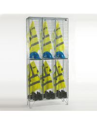 Two Door Folding Wire Mesh Locker – Nest of 3 – 1974x915mm – Ventilated BZP Steel six compartment locker with PPE jackets helmets and boots storage | CMT Group