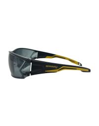 armourU K2 smoke lens lightweight safety spectacles in black and yellow, metal-free frameless design, EN166 FTKN certified