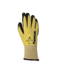 Cut resistant sandy nitrile fully coated waterproof gloves yellow and black pair front view | CMT Group UK