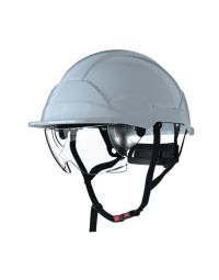 Safety helmet with integrated anti-fog goggle unvented ABS white side view goggle stowed | CMT Group UK