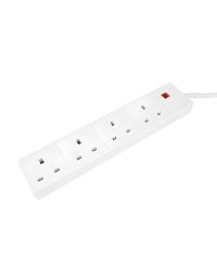 4 gang extension lead 2m white cable and 13A fused plug full length view | CMT Group UK