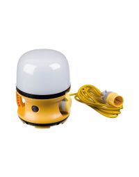 110V LED globe site light 30W 2600lm yellow body with 5m cable and 16A industrial plug front view | CMT Group UK