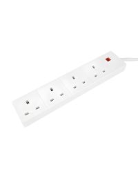 4 gang IP44 extension lead socket detail showing four 13A BS 1363 outlets white casing | CMT Group UK