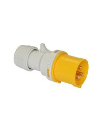 110V 32A IEC 60309 plug yellow male connector 2P+E hinged weatherproof flap brass pins | CMT Group UK
