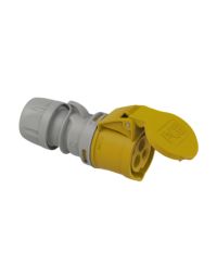 110V 16A IEC 60309 socket yellow female connector 2P+E site coupler angled view | CMT Group UK