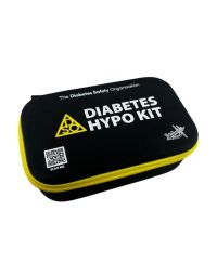 DSO Site Diabetes Hypo Kit - 3 x 60ml Glucose Shots and Training  closed black case with yellow zip and QR code panel | CMT Group UK