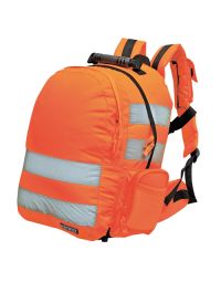 25L Heavy-Duty Hi-Vis Rucksack – Waterproof 600D Polyester – L280 X W210 X H430mm orange rucksack front view | CMT Group