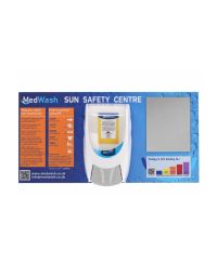 MedWash Sun Safety Centre wall-mounted station showing dispenser mirror and UV chart | CMT Group UK